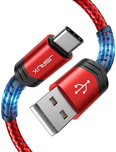 USB Type C Cable 3A Fast Charging [2-Pack 3.3ft+10ft], JSAUX USB-A to USB-C Charge Braided Cord Compatible with Samsung Galaxy S10 S9 S8 S20 Plus A51,Note 10 9 8, PS5 Controller, USB C Charger-Red