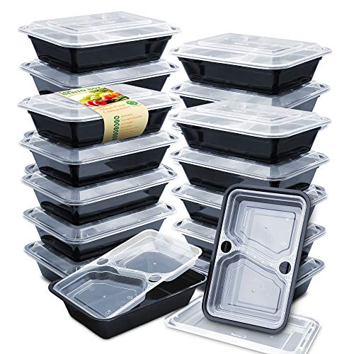 Enther [20 Pack] 3 Compartment Insert CPT3X20INSERT Meal prep, Food containers, Plastic, Black