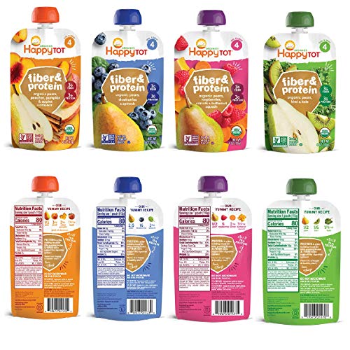 Happy Tot Organic Superfoods Fiber & Protein Stage 4 Baby Food Assortment Variety Packs 4 Flavors (Pack of 12)