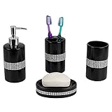 Home Basics 4 Piece Luxury Bath Accessory Set with Stunning Sequin Accents (Black)