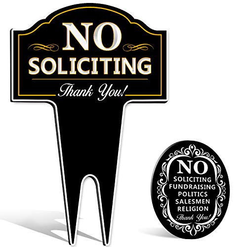 No Soliciting Sign Bundle for Home Yard/House Lawn Also Great for Businesses | PLUS Oval Stylish Laser Cut | Made with Heavy Duty DiBond Aluminum. Stop Solicitation (Bundle)