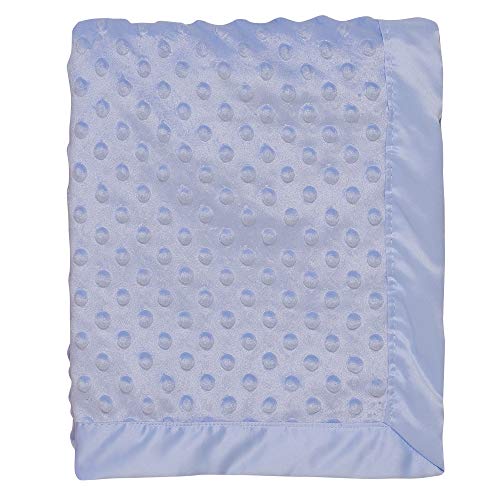 Baby Starters 2 Ply Silky Textured Dot Baby Blanket with Satin for Newborns and New Moms (Blue, 30"x40")