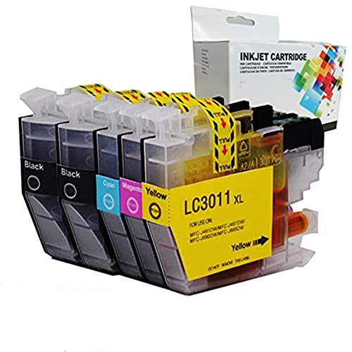 Linkcolor Compatible LC3011 Ink Cartridge Replacement for Brother LC-3011 LC3011 Ink Cartridge for Brother MFC-J491DW MFC-J497DW MFC-J690DW MFC-J895DW Printer(2 Black,1 Cyan,1 Magenta,1 Yellow) 5-Pack