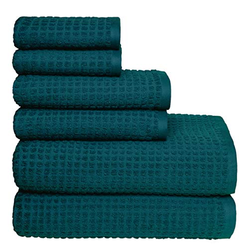 GLAMBURG 100% OEKOTEX Organic Cotton 6 -Piece Towel Set, GOTS Certified, Contains 2 Oversized Bath Towels 30x54, 2 Hand Towel 16x28, 2 Wash Cloth 12x12, Absorbent and Eco-Friendly - Teal