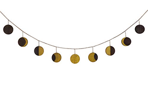 Mkono Wood Moon Phase Garland with Metal Chains Celestial Wall Phases, Boho Chic Bohemian Wooden Wall Decor - Apartment Dorm Office Nursery Living Room Bedroom Window Decorative Art Ornaments,Gold