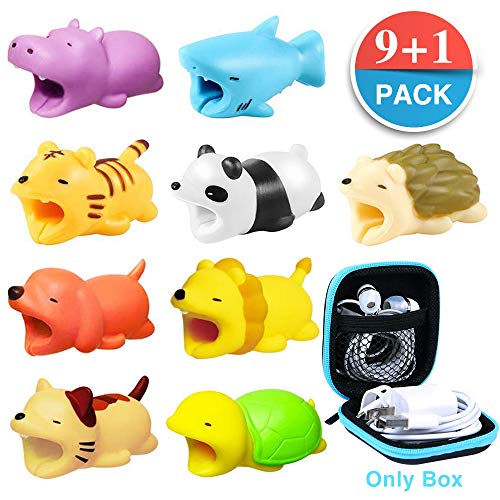 Phone Cable Protector Animal Bites, 9 Pack Phone USB Cable Accessory Cartoon Protector with Box as Gift