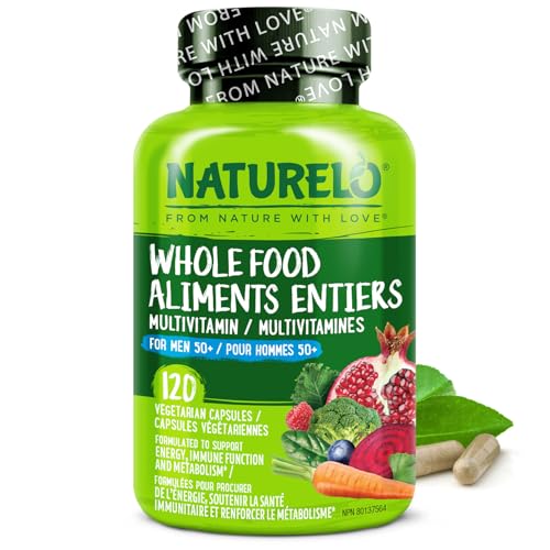 NATURELO Whole Food Multivitamin for Men 50+ - with Natural Vitamins, Minerals, Organic Extracts - Vegan Vegetarian - Best for Energy, Brain, Heart and Eye Health - 120 Capsules