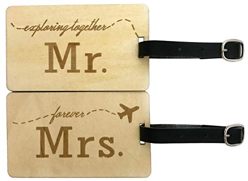Book Cover Mr Mrs Wooden Luggage Tags Travel Cute Couples Gift - 2 Pack
