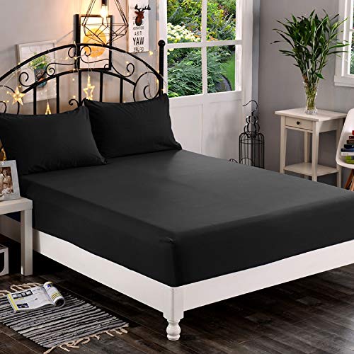 Book Cover Premium Hotel Quality 1-Piece Fitted Sheet, Luxury & Softest 1500 Thread Count Egyptian Quality Bedding Fitted Sheet Deep Pocket up to 16inch, Wrinkle and Fade Resistant, King, Black