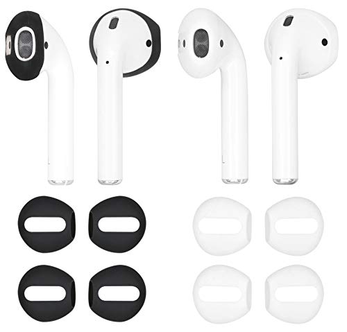 IiEXCEL (Fit in Case) 4 Pairs Replacement Super Thin Slim Silicone Earbuds Ear Tips and Covers Skin Accessories for Apple AirPods or EarPods Headphones (Fit in Charging Case) (Black White)