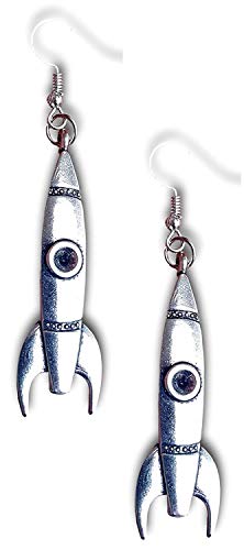Silver Dangle Drop Rocket Ship Earrings by Pashal (Silver)