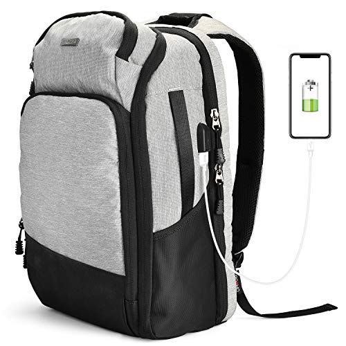 ROOHO Travel Laptop Backpack-Business Anti Theft Slim Durable Laptops Backpack with USB Charging Port,Water Resistant Business Bookbag,Large School Backpack for Women & Men Fits 15.6 Inch Laptop-Grey