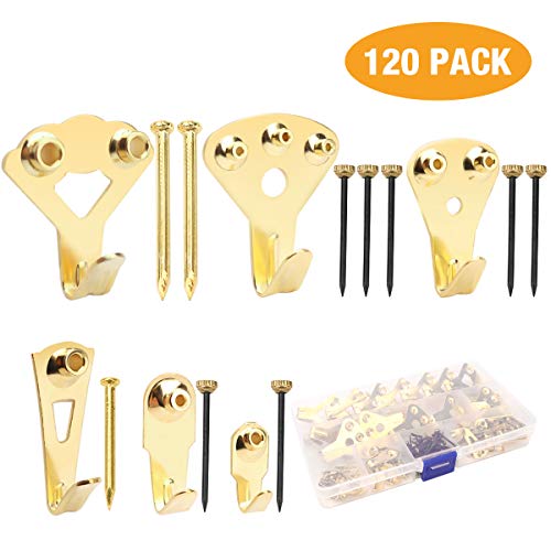 Picture Hangers, Picture Hanging Kit,120 Pieces Picture Photo Frame Hooks for Heavy Duty Picture Frame Hanging with Wall Mounting Nails Supports 10-100 lbs Box Included by MANGZ
