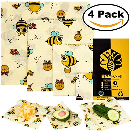 3 Pack, Reusable food wrap, Beeswax Food Wrap, Beeswax Wrap Set, Reusable Sustainable Plastic-free Food Storage, Alternative to plastic, Organic Cotton Cloth Bee Print Paper