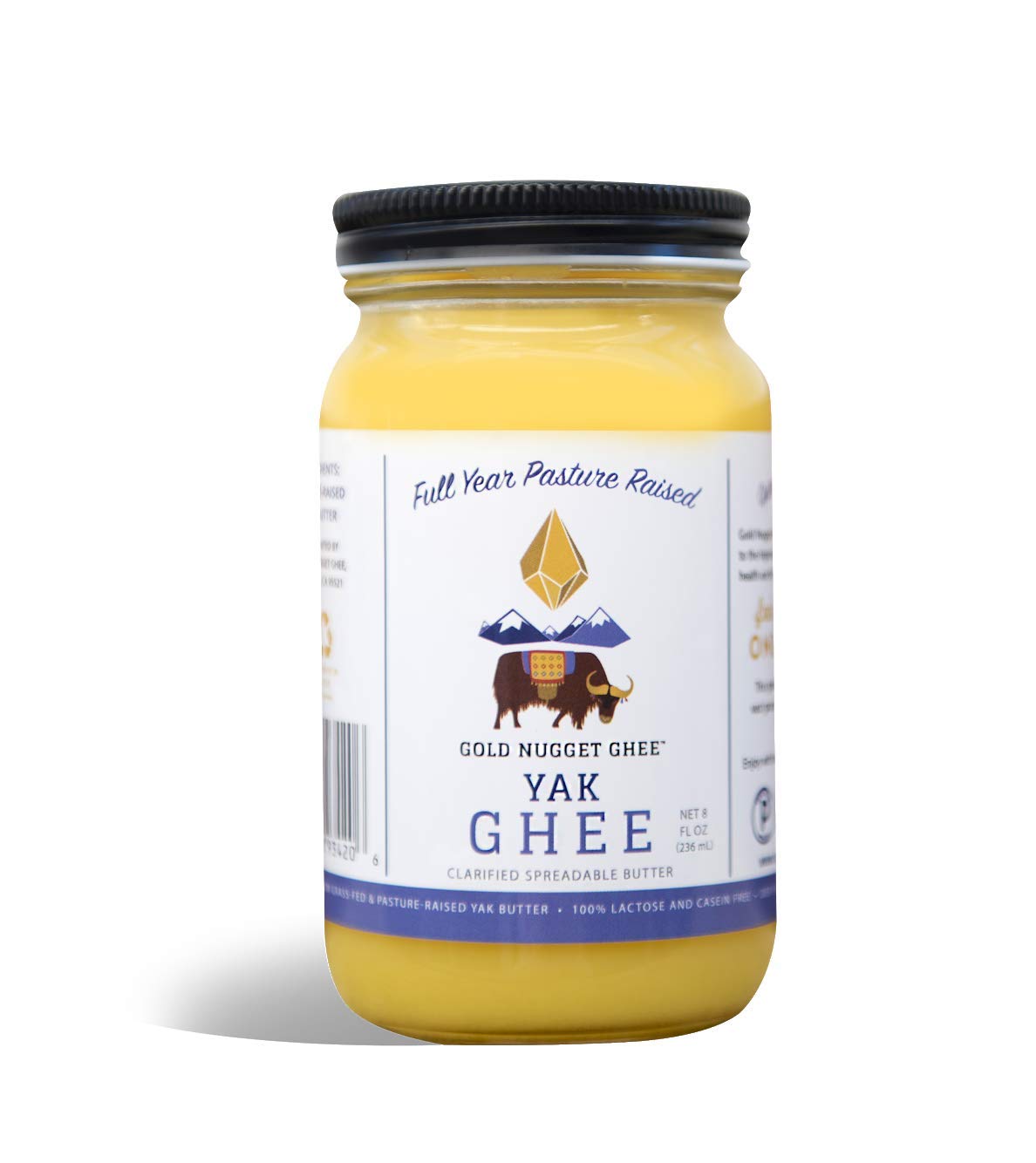 YAK GHEE A2/A2 BY GOLD NUGGET GHEE, FULL-YEAR/PASTURE-RAISED, GRASS-FED BUTTER, KETO & PALEO 8oz 8 Ounce (Pack of 1)