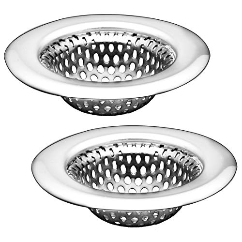 2 Pack - 2.25" Top / 1.25" Basket, Stainless Steel Bathroom Sink, Utility, Slop, Kitchen and Lavatory Sink Drain Strainer Hair Catcher. 1/16" Holes.