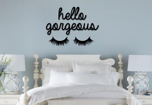 MarthaFox Hello Gorgeous Sign Eyelash Decor Salon Decor Wood Eyelashes Eyelash Cutout Gorgeous Sign Vanity Decor