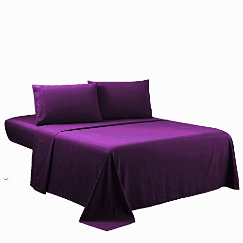 Book Cover Sfoothome Purple Queen Sheets Set - Hotel Luxury 4-Piece Bed Set, Extra Deep Pocket, 1800 Series Bedding Set, Wrinkle & Fade Resistant, Sheet & Pillow Case Set (Queen, Purple)