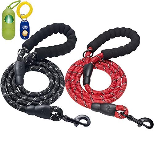 ladoogo 2 Pack 5 FT Heavy Duty Dog Leash with Comfortable Padded Handle Reflective Dog leashes for Medium Large Dogs