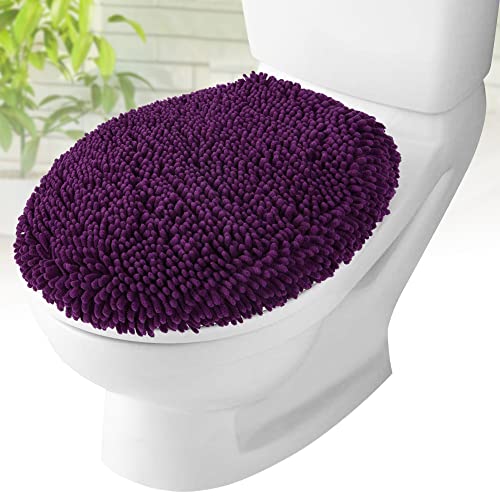 MAYSHINE Toilet Lid Cover - Plum, Plush Microfiber Oval Toilet Seat Covers for Bathroom, Machine Washable Elongated Toilet Cover Seat, Stretches up to 21"x19"