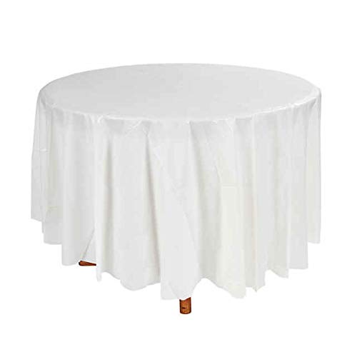 Plastic Tablecloth (6 Pack) White Red Round Premium Disposable Tablecloths Inches Birthday Party Manteles BBQ Fiesta Table Cloth Multiuse Table Cover