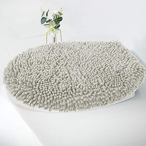 MAYSHINE Plush Shaggy Standard Toilet Seat Lid Cover (Light Gray) | Fuzzy Chenille Microfiber, Fluffy Soft Absorbent - Machine Washable Cushion | No More Cold or Wet Seats