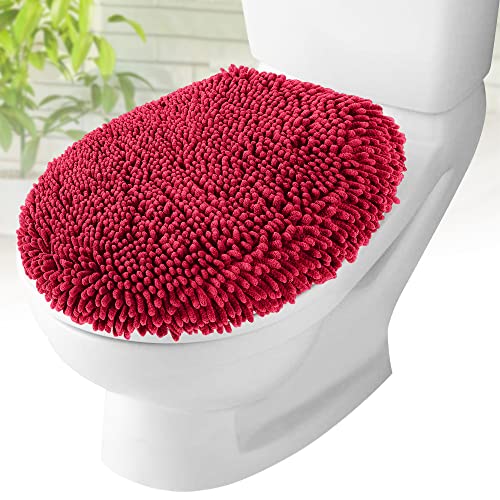 MAYSHINE Seat Cloud Bath Washable Shaggy Microfiber Standard Toilet Lid Covers for Bathroom -Red