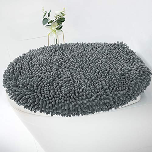 Book Cover MAYSHINE Seat Cloud Bath Washable Shaggy Microfiber Standard Toilet Lid Covers for Bathroom - Gray