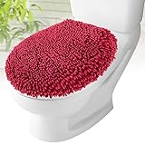 Toilet Lid Cover - Red, Plush Microfiber Oval Toilet Seat Covers for Bathroom, Machine Washable Elongated Toilet Cover Seat, Stretches up to 21"x19"
