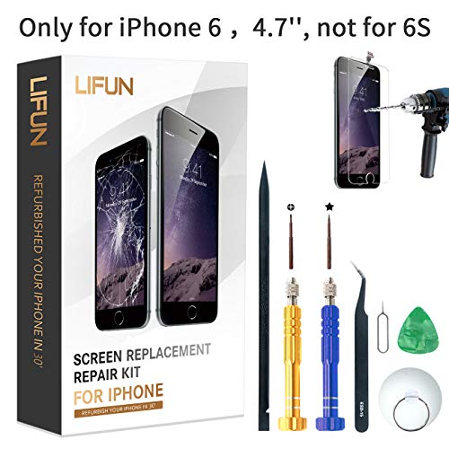 Screen Replacement Compatible with iPhone 6, in Black 4.7'' with Tools, Manual, Glass Protectors, LCD Repair Kit Display Full Front Touch Screen Digitizer Frame Assembly(Black)