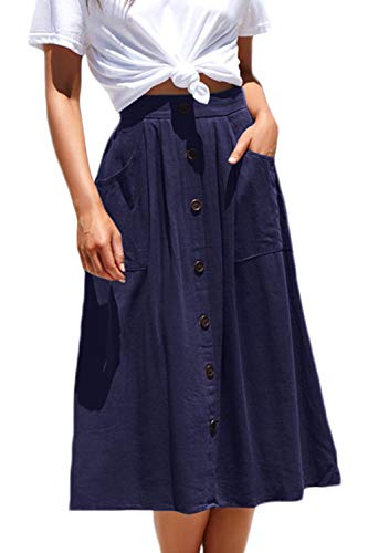 Meyeeka Womens Casual High Waist Flared A-line Skirt Pleated Midi Skirt with Pocket