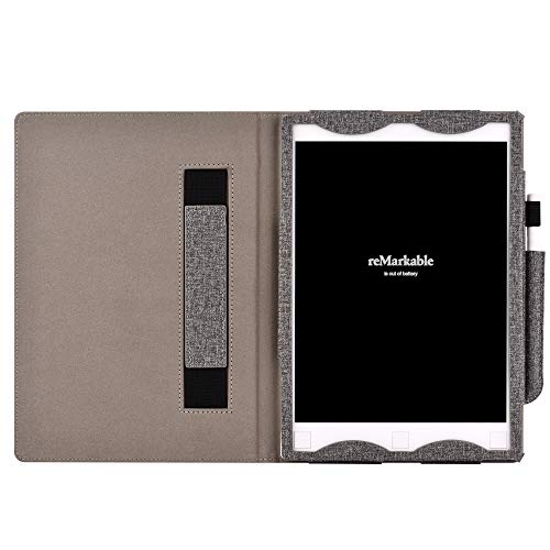 KuRoKo Premium PU Leather Case Cover with Hand Strap, Pen Holder for Remarkable Digital Paper (Grey)