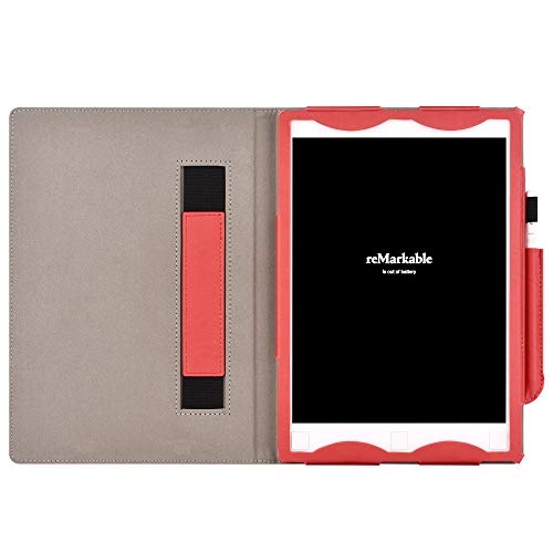 KuRoKo Premium PU Leather Case Cover with Hand Strap, Pen Holder for Remarkable Digital Paper (Red)