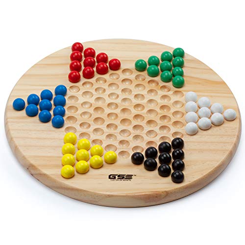 Wooden Chinese Checkers Family Board Game Set with Extra Wood Marbles