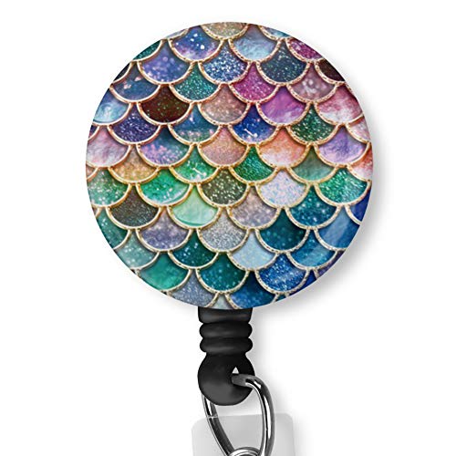FVXRET Ultra Violet Gold Mermaid Scale Pattern with Alligator Clip Nurse Badge ID Card Name Tag Custom Badge Holder Nurse Decorative Badge Reel Clip on Card Holders Badge Clip