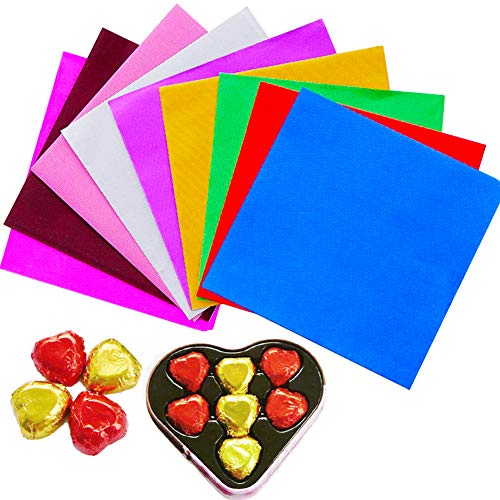 SAKOLLA 6" Square Aluminium Foil Color Candy Wrapping Paper, Beautiful Simple Easy Forming for DIY Packaging Candies and Chocolate - (200pcs 9 Colors)