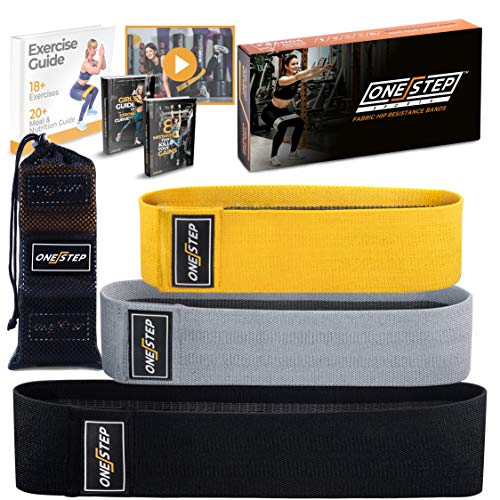 Booty Resistance Hip Bands Set of 3 - Non-Roll Hip Resistance Fabric Bands for Legs and Booty Workout - Train Anywhere with ONESTEP Wide Cloth Anti-Slip Glute Exercise Bands, Women & Men