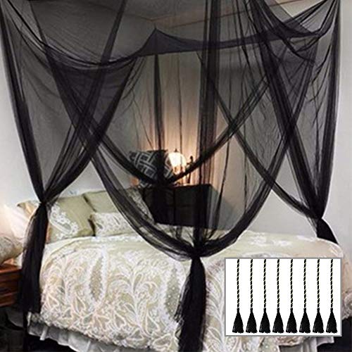 Twinkle Star 4 Corner Post Bed Canopy, Halloween Decoration, for Full/Queen/King Size Bed (Elegant Black)