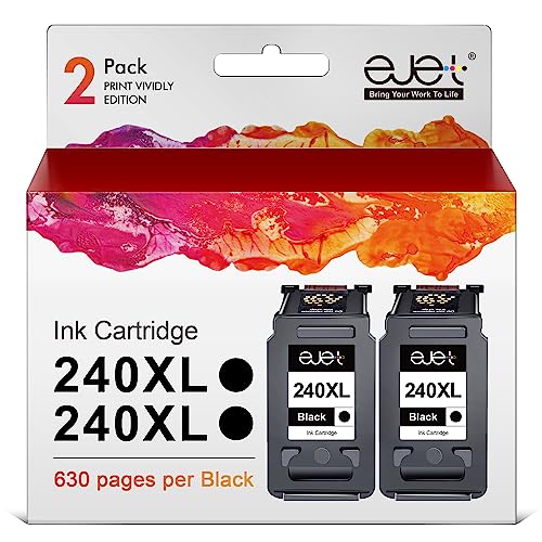 ejet Remanufactured 240XL Black Ink Cartridge Replacement for Canon PG-240XL Black Ink Cartridge for Pixma MG3620 MG2120 MG3520 TS5120 MX452 MX512 MX532 MX472 MG3120 MG4120 MX432 Printer (2 Black)