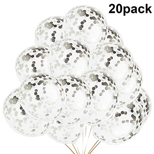 20 Pieces Silver Confetti Balloons, 12 inch Latex Birthday Party Balloons For Party Decorations Wedding Decorations And Proposal (Silver)