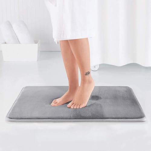Soft Memory Foam Bath Mat Non Slip Super Absorbent Flannel Luxury Bathroom Rugs, Kitchen Floor Toilet Bath Rug, Quickly Drying, Machine Washable (17" X 24", Gray)
