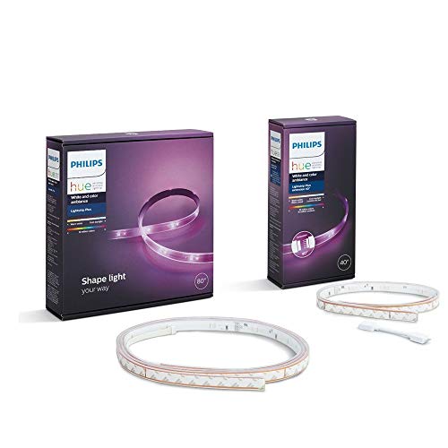 Book Cover Philips Hue LightStrip Plus Dimmable LED Kits(Compatible with Amazon Alexa, Apple HomeKit, and Google Assistant) (Renewed) (Lightstrip Plusin80 + Extentionin40)