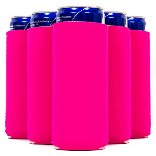 QualityPerfection Slim Can Cooler Sleeves (12 Pack) Insulated, Beer/Energy Drink Neoprene 4mm Thickness Thermocoolers for 12 oz Tall Skinny Beverage - Blank Design, Ready for Printing(Hot Pink)