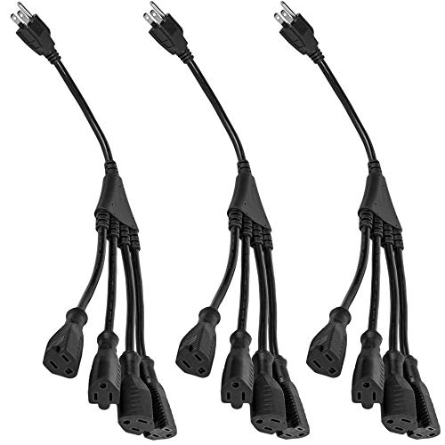 Book Cover 4 Way Power Splitter - 1 to 4 Cable Strip With 3 Pronged Outlet and 3