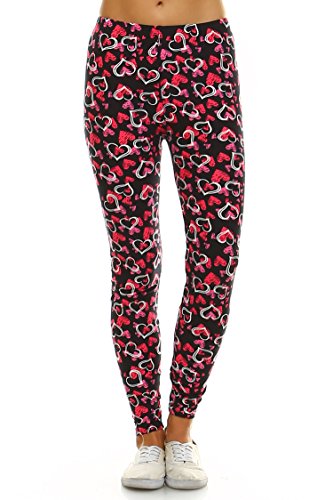 Leggings Mania Women's Plus Size Hearts Print High Waist Leggings Pink
