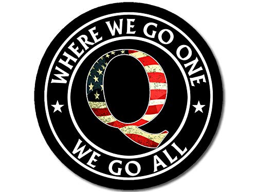 Black Round w/USA Q - Where We Go One We Go All Sticker (qanon Trump wwg1wga)