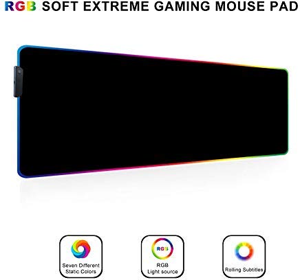 Large RGB Gaming Mouse Pad: Micro Textured LED Glowing Extra Long Extended Mousepad Mat for Mouse and Keyboard - PC Gaming Accessories and Computer Essentials for Gamers - Black, 31.5 x 11.8 Inches
