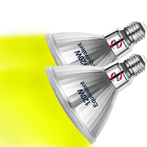 Explux Classic Full-Glass PAR38 Yellow LED Bug Light Bulbs, Dimmable, Indoor/Outdoor, 14W (120W Equivalent), 2-Pack
