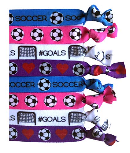 8 Piece Soccer Hair Elastic Set - Accessories for Players, Women, Girls, Coaches, High School Teams, Club Teams and Leagues - MADE in the USA