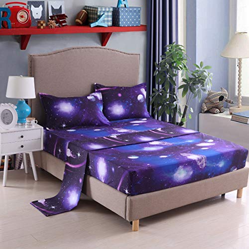 Book Cover Mengersi 3D Star Galaxy Bed Sheet Set -Kids Boys Girls Bed Sheets - Extra Soft - Deep Pockets - 1 Fitted Sheet, 1 Flat, 1 Pillow Cases - 3 Piece (Twin, A6)